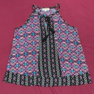 Pink Rose Blue and Pink Tie Front Tank Top